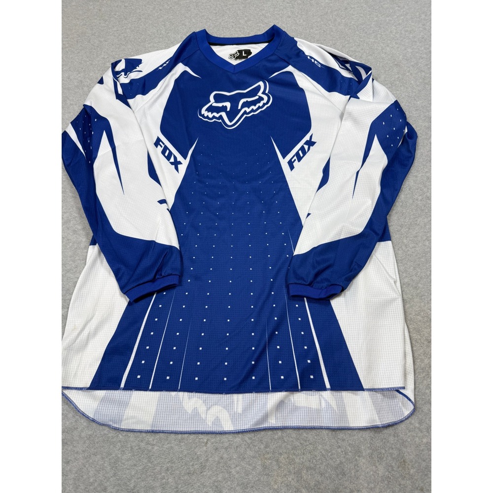 Fox Racing HC Motocross Jersey Blue White Long Sleeve V-Neck Large